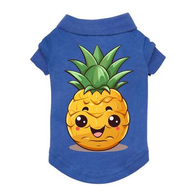 Cute Pineapple Dog Polo Shirt - Fruit Design Gift - Dog Owner Present - Blue, S