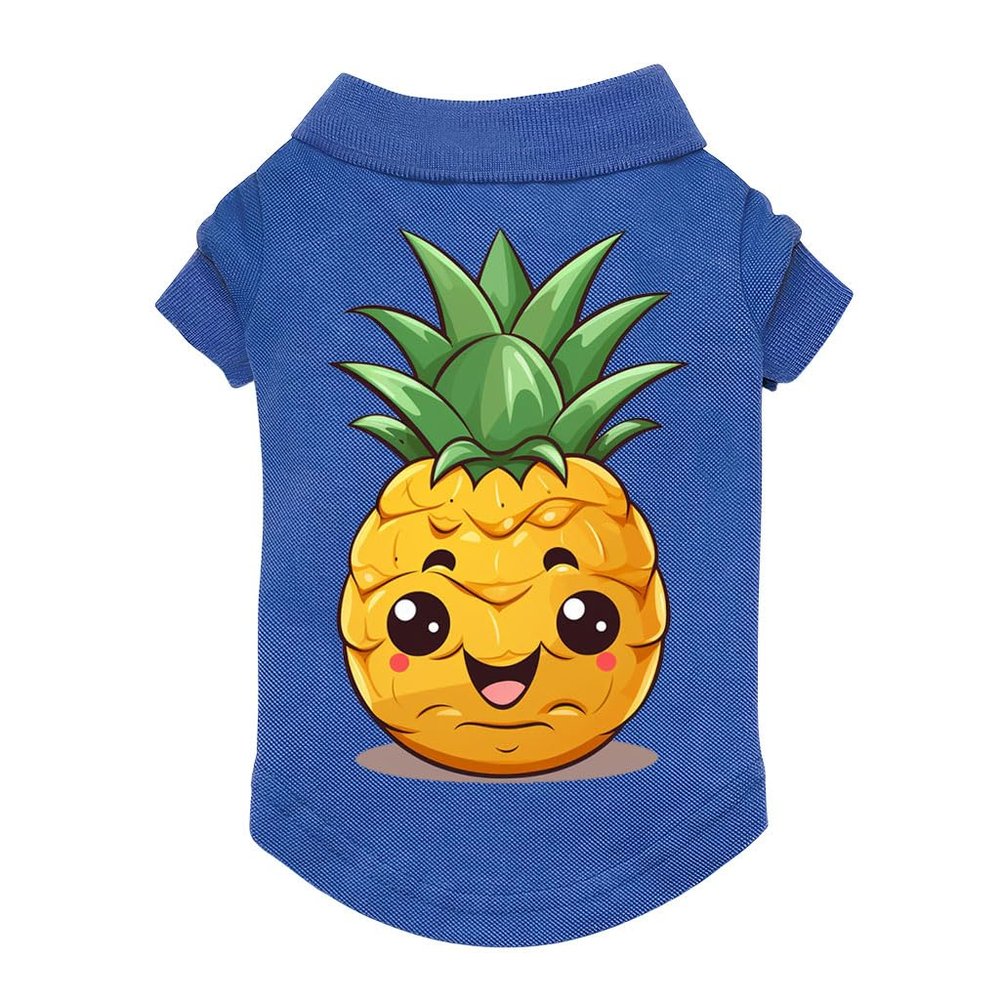 Cute Pineapple Dog Polo Shirt - Fruit Design Gift - Dog Owner Present - Blue, S