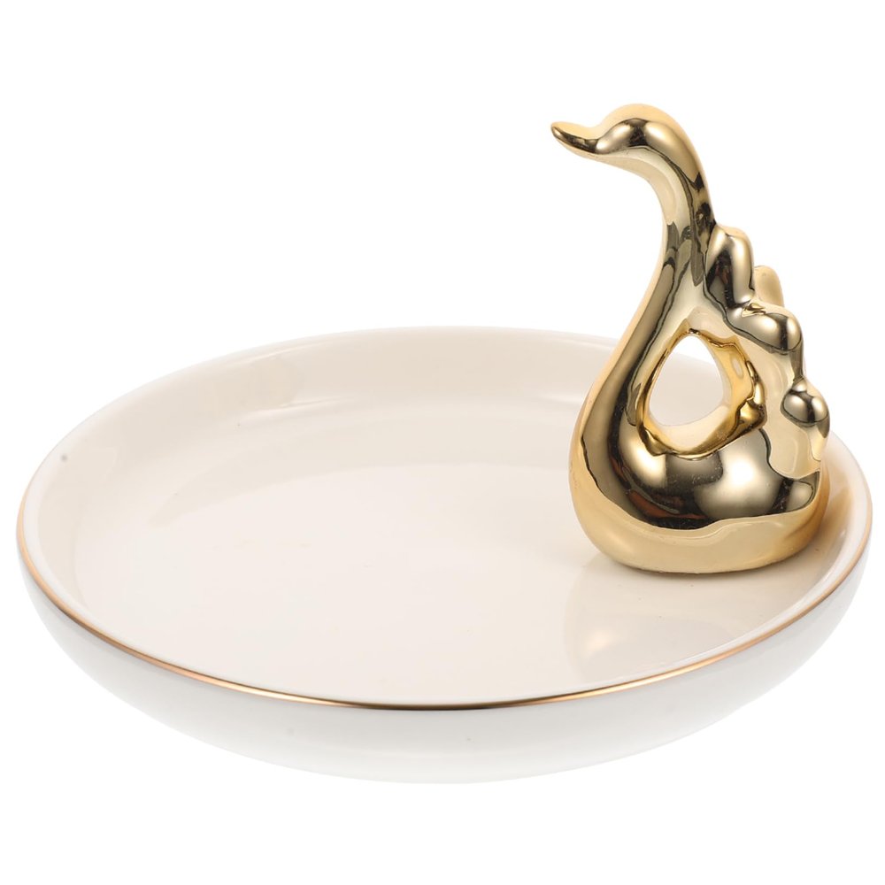 FONDOTIN Jewelry Storage Tray Swan Decor Ceramic Plate for Earring Holder Sundries