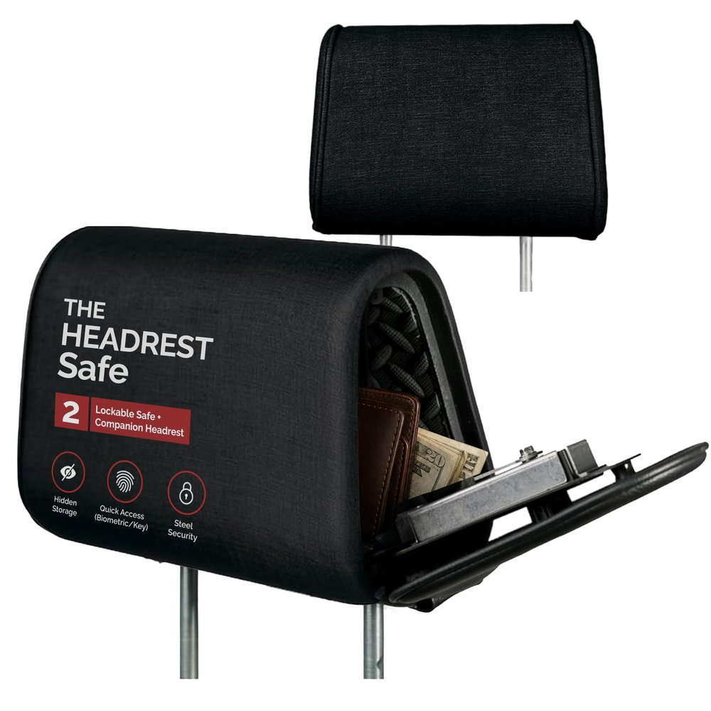 Hidden Car Headrest Safe with Companion Headrest, Biometric Access