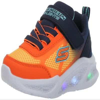 Skechers Kids Skechers Meteor-Lights-KRENDO Sneaker, Navy/Orange, 5 Toddler