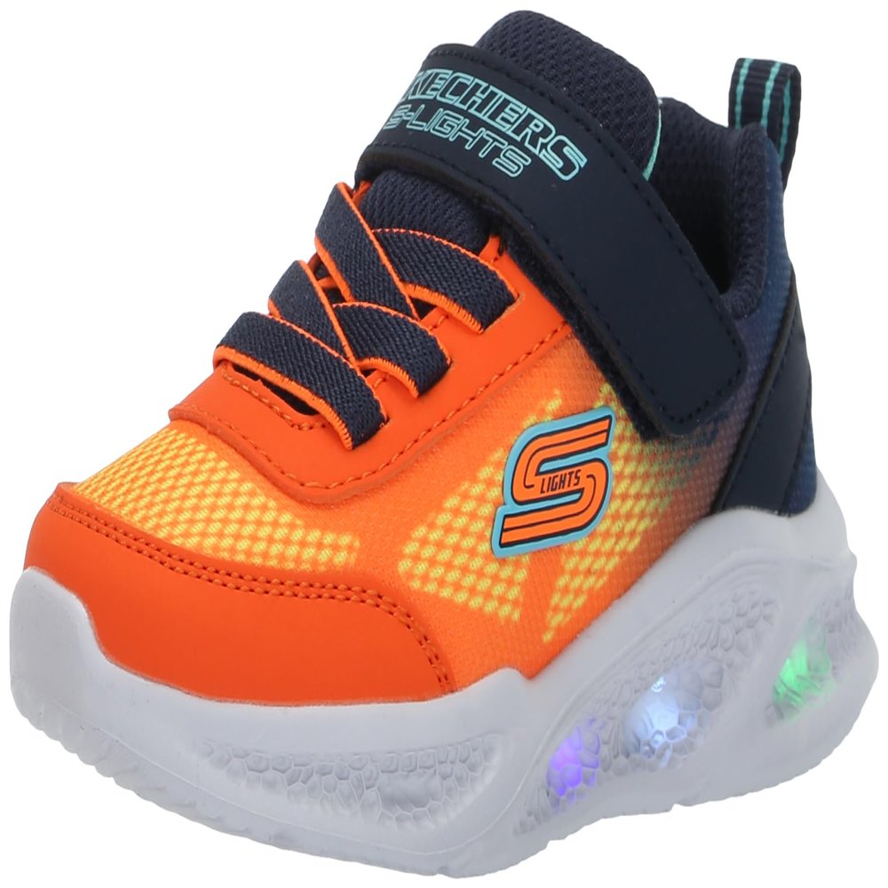 Skechers Kids Skechers Meteor-Lights-KRENDO Sneaker, Navy/Orange, 5 Toddler
