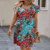 BOPOCO Dresses for Women Dress Women's Dress Allover Print Batwing Sleeve Dress Dress (Color : Green, Size : Small) view 4