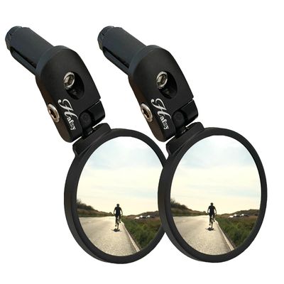 Hafny Bar End Bike Mirror  Unbreakable Stainless Steel Lens, 62mm Diameter (2-Pack), Universal Fit for Road, MTB & E-Bikes