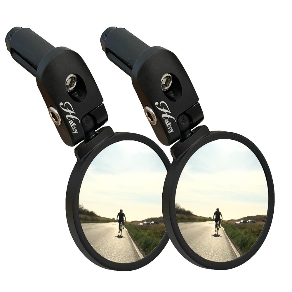 Hafny Bar End Bike Mirror  Unbreakable Stainless Steel Lens, 62mm Diameter (2-Pack), Universal Fit for Road, MTB & E-Bikes