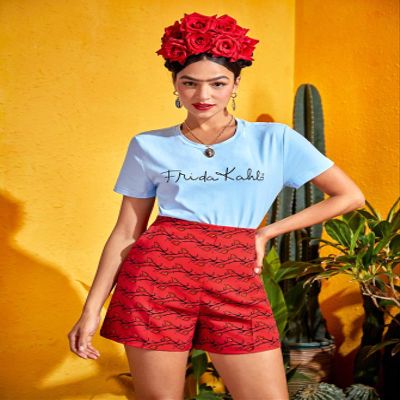 AKIOLOAS Women's Shorts Allover Print Wide Waistband Shorts Women's Shorts Shorts for Women (Color : Red, Size : Medium)