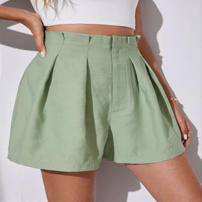 AKIOLOAS Women's Shorts High Waist Plicated Detail Shorts Women's Shorts Shorts for Women (Color : Mint Green, Size : Medium)