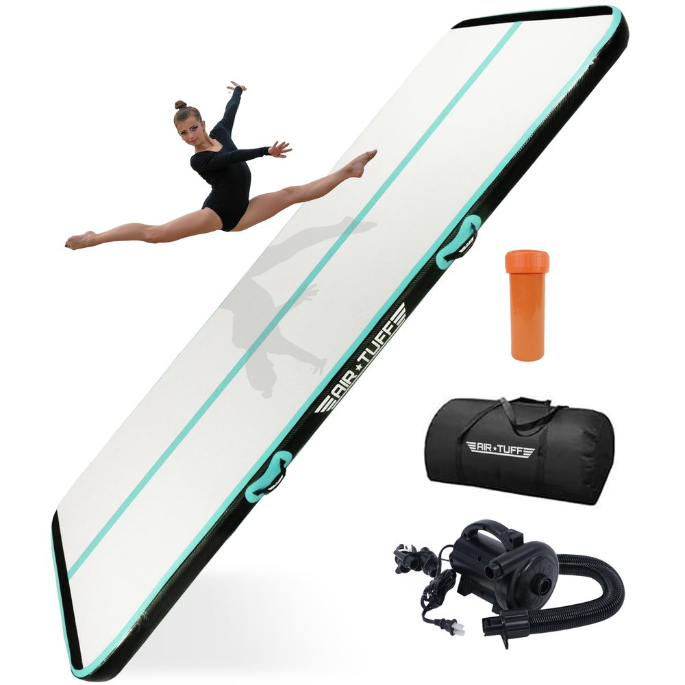 AIR TUFF Inflatable Gymnastics Mat | Air Tumbling Track with Electric Pump for Home Gym, Yoga, Cheer, Gymnastics Equipment | Includes Mat Bag | Perfect for Kids and Adults, Indoor and Outdoor Use -