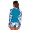 ABOCIW Long Sleeve Bathing Suit for Women Two Piece Rash Guard Swimsuits Tankini Sets UV UPF 50+ Floral Print Swim Shirt with Boyshort Bottom Athletic Swimwear for Surfing Daiving #4 Teal Large view 2