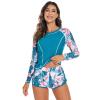 ABOCIW Long Sleeve Bathing Suit for Women Two Piece Rash Guard Swimsuits Tankini Sets UV UPF 50+ Floral Print Swim Shirt with Boyshort Bottom Athletic Swimwear for Surfing Daiving #4 Teal Large view 4