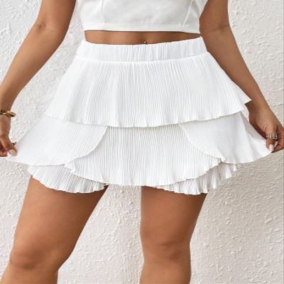 AKIOLOAS Women's Shorts Layered Hem Plisse Skort Women's Shorts Shorts for Women (Color : White, Size : Small)