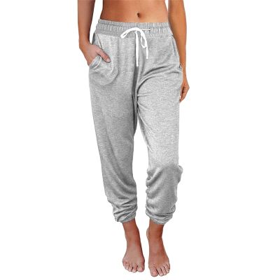 Canbebig Womens Jogger Pants 2023 Soft Casual Drawstring Tie Elastic Waist Loose Jogging Trousers Solid Sweatpants with Pockets Light Gray
