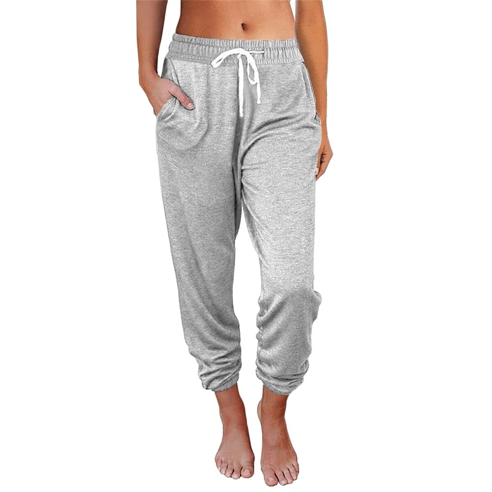 Canbebig Womens Jogger Pants 2023 Soft Casual Drawstring Tie Elastic Waist Loose Jogging Trousers Solid Sweatpants with Pockets Light Gray