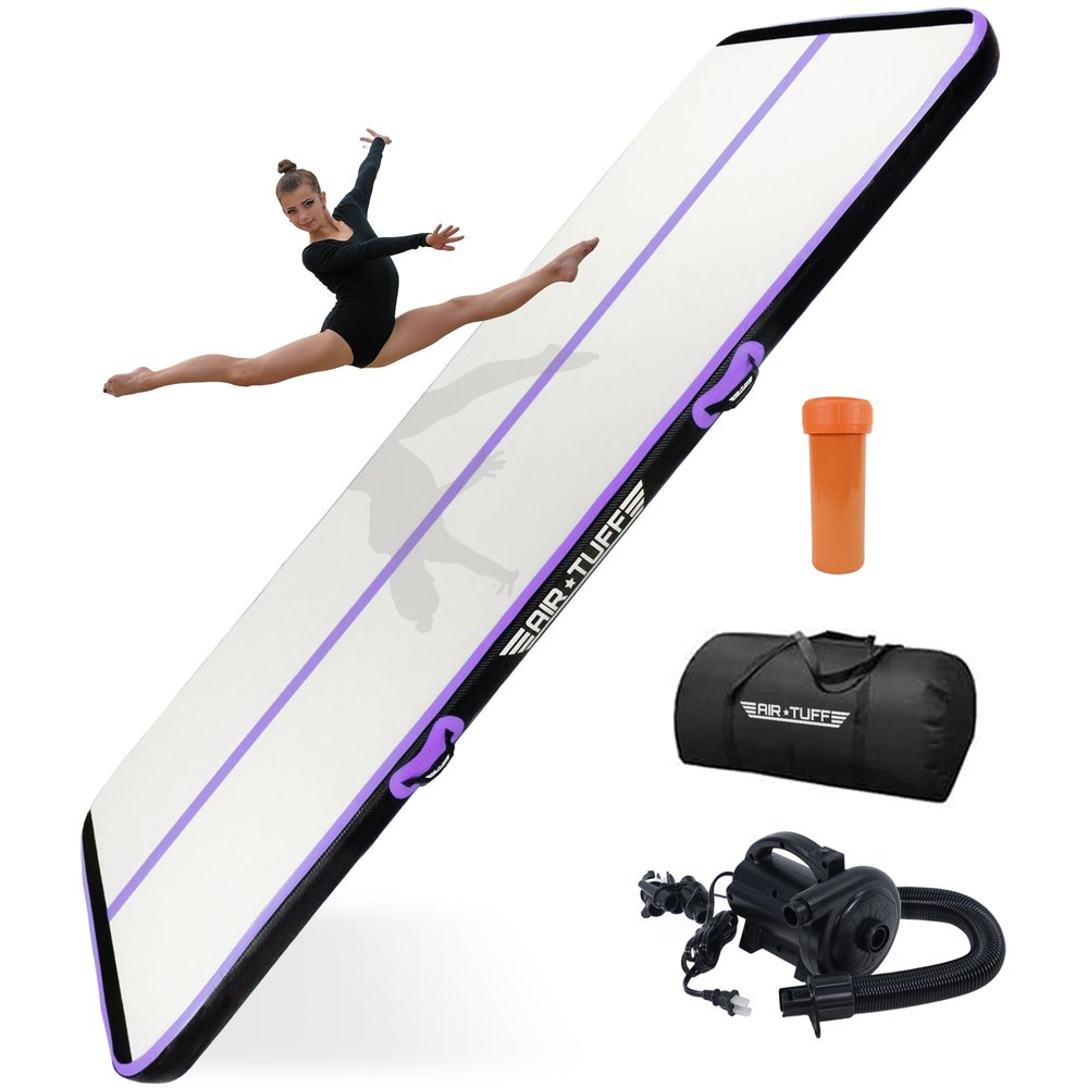 AIR TUFF Inflatable Gymnastics Mat | Air Tumbling Track with Electric Pump for Home Gym, Yoga, Cheer, Gymnastics Equipment | Includes Mat Bag | Perfect for Kids and Adults, Indoor and Outdoor Use -