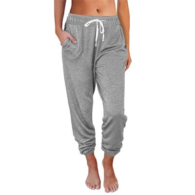 Canbebig Womens Jogger Pants 2023 Soft Casual Drawstring Tie Elastic Waist Loose Jogging Trousers Solid Sweatpants with Pockets Dark Gray