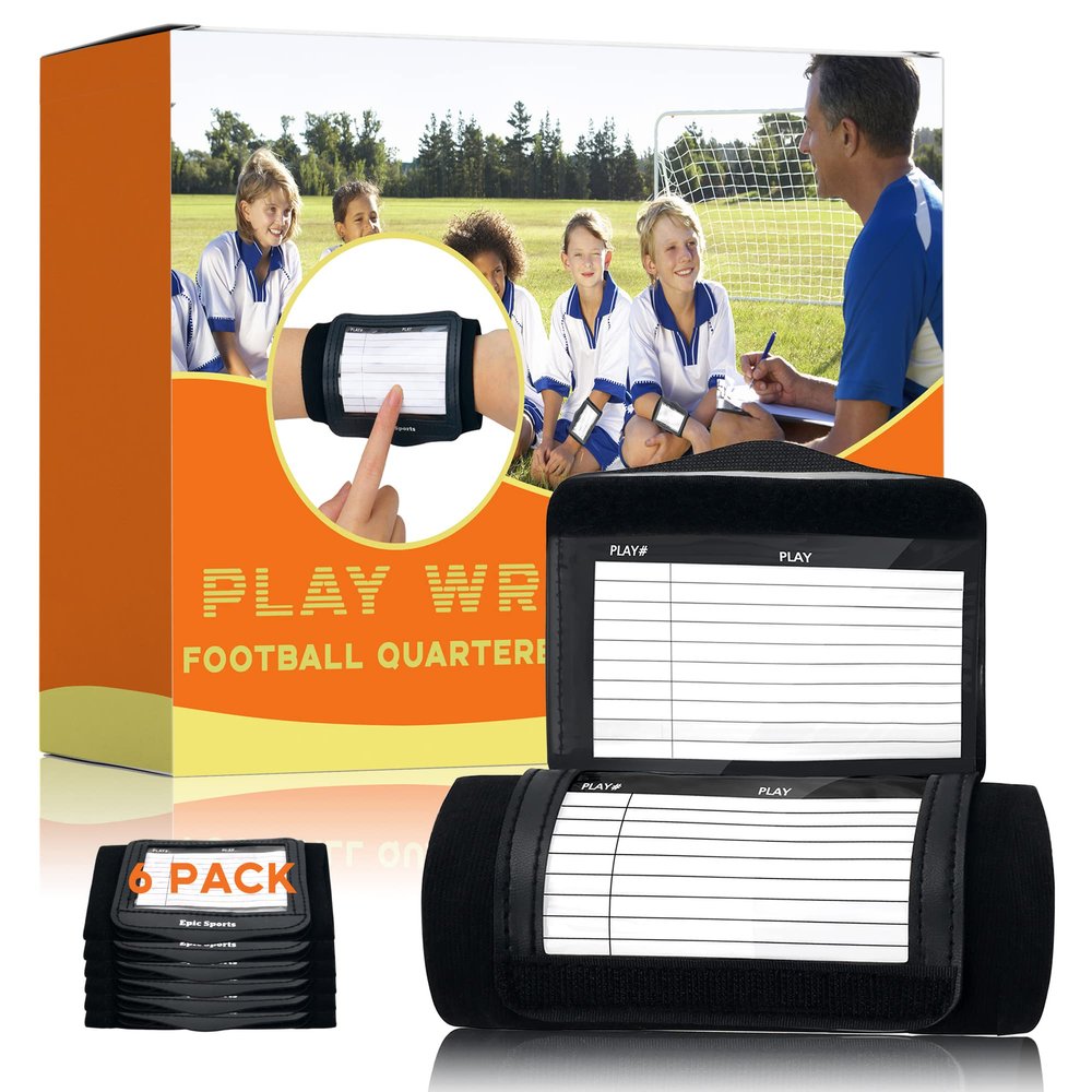 6 Pack Adult Football Wristbands, Quarterback Playbook Wristband with 3 Compartments, Wrist Coach for Football, Baseball, Softball, All Sports