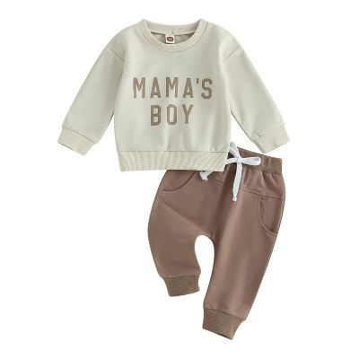 Ursobutegl Mamas Boy Clothes Toddler Baby Fall Winter Outfits Long Sleeve Letter Sweatshirt Top Jogger Pants Casual Tracksuit (Apricot, 12-18 Months)