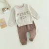 Ursobutegl Mamas Boy Clothes Toddler Baby Fall Winter Outfits Long Sleeve Letter Sweatshirt Top Jogger Pants Casual Tracksuit (Apricot, 12-18 Months) view 3