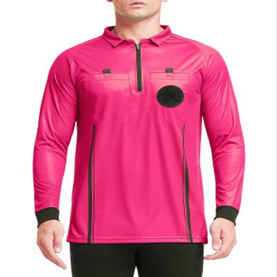 FitsT4 Sports Men's Pro Soccer Referee Jersey Long Sleeve Ref Shirt Fluorescent Pink Medium