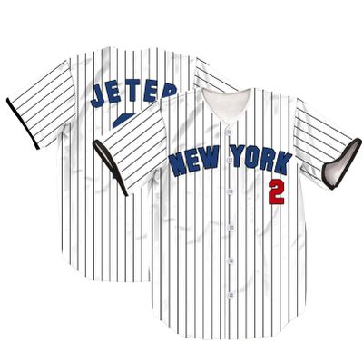TIFIYA New York Jeter 2 Stripes Baseball Jersey NY Softball Short Sleeve Button Shirts for Youth Men Women T190-White-XXL