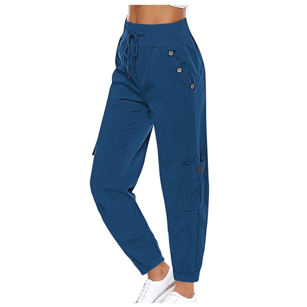 XUNRYAN Cargo Pants Womens High Waist Hiking Pants Lightweight Outdoor Athletic Pants Crop Trousers Joggers w Pockets Blue