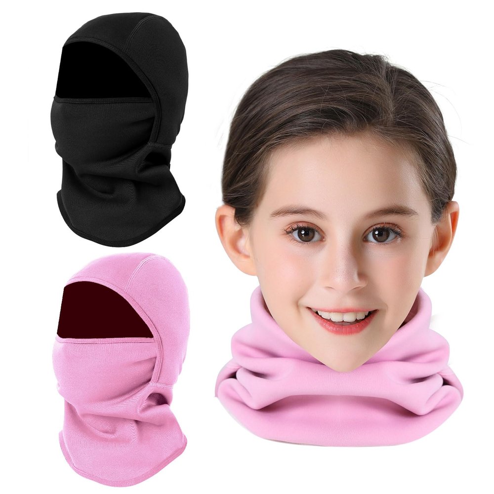Aegend Balaclava Face Mask for Kids Age 5-12, Windproof Ski Face Neck Warmer for Cold Weather Winter Outdoor Sports(Black & Pink)