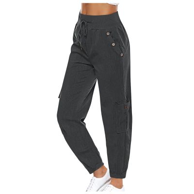 XUNRYAN Cargo Pants Womens High Waist Hiking Pants Lightweight Outdoor Athletic Pants Crop Trousers Joggers w Pockets Dark Gray
