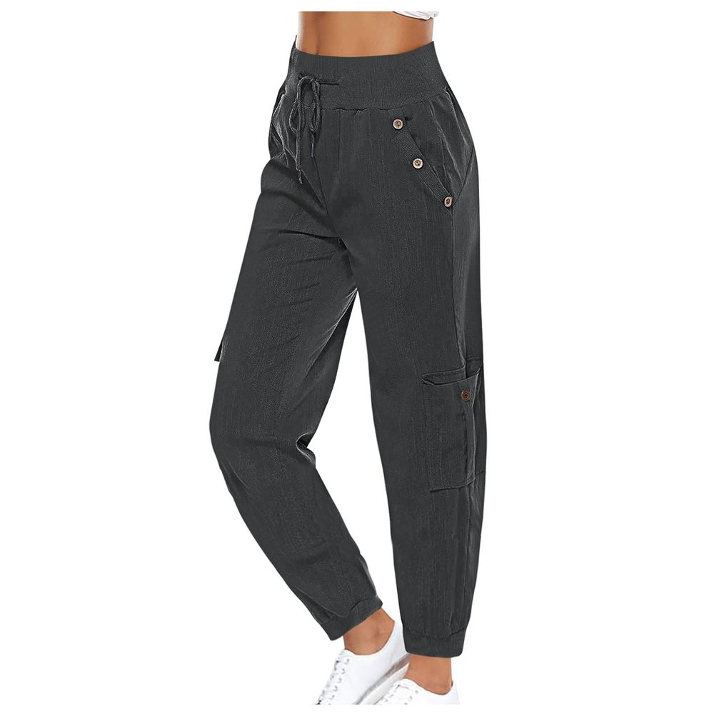 XUNRYAN Cargo Pants Womens High Waist Hiking Pants Lightweight Outdoor Athletic Pants Crop Trousers Joggers w Pockets Dark Gray