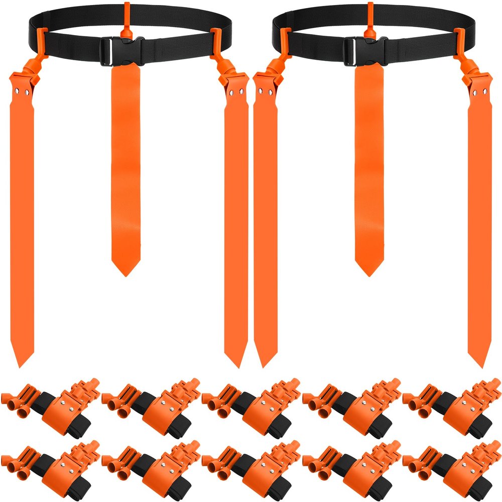 Hungdao 12 Pcs 10/12 Players Flag Football Belts and Flags Adjustable Football Belts for Kids Teens Adults Team Training Sport Event (Orange)