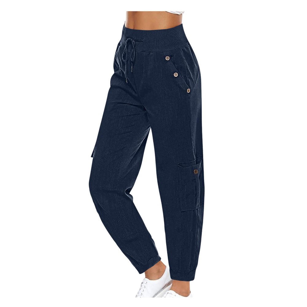 XUNRYAN Cargo Pants Womens High Waist Hiking Pants Lightweight Outdoor Athletic Pants Crop Trousers Joggers w Pockets Navy