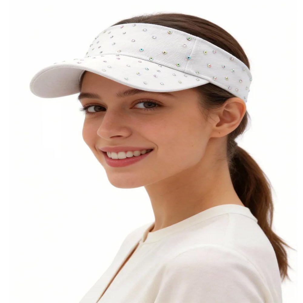 BOLLEY JOSS Bling Rhinestone Sun Visor for Women Adjustable Summer Visor Ponytail Hat Women Open Top Sun Hat Sport Golf Cap