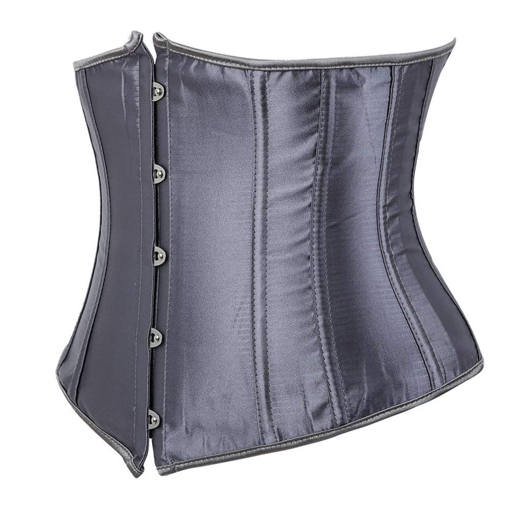 Hengzhifeng Women's Gothic Classic Satin Lace Up Boned Underbust Corsets Bustiers Top (7X-Large,Gray)