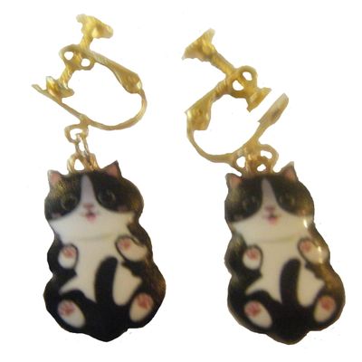 Screwback Earrings, Cute Gold Plated Enamel Cat Charm Dangle Earrings + GIFT BAG