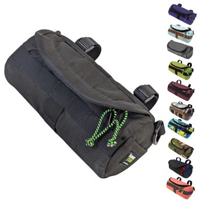 Handlebar Bag (Black & Green Burrito) | 2 Liter Capacity | Spacious Bike Bag w/ 2 Extra Long Buckle Straps & 1 Hook-and-Loop Strap | Water Resistant Front Basket | Bike Accessories | Made in USA