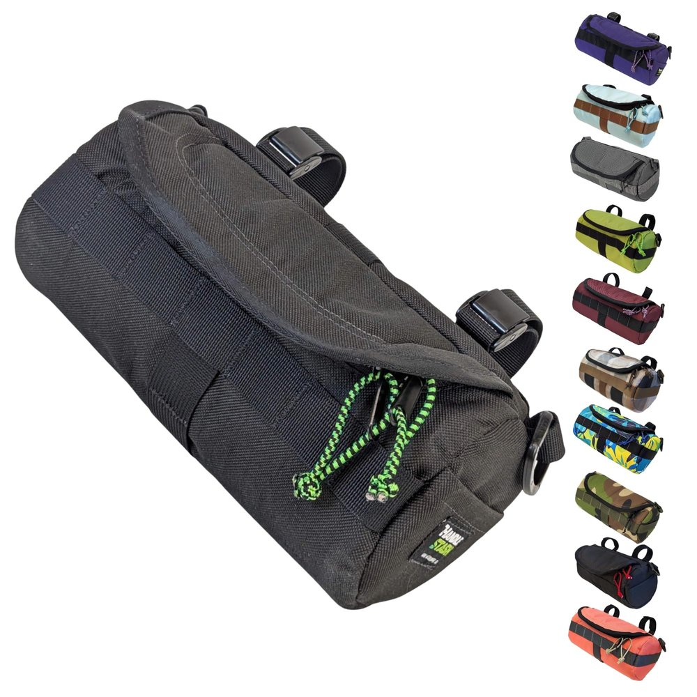 Handlebar Bag (Black & Green Burrito) | 2 Liter Capacity | Spacious Bike Bag w/ 2 Extra Long Buckle Straps & 1 Hook-and-Loop Strap | Water Resistant Front Basket | Bike Accessories | Made in USA