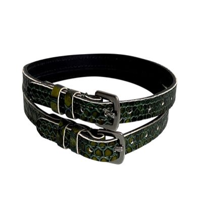 HOL Atelier Premium Genuine Leather English Spur Straps (Green Snake Print)