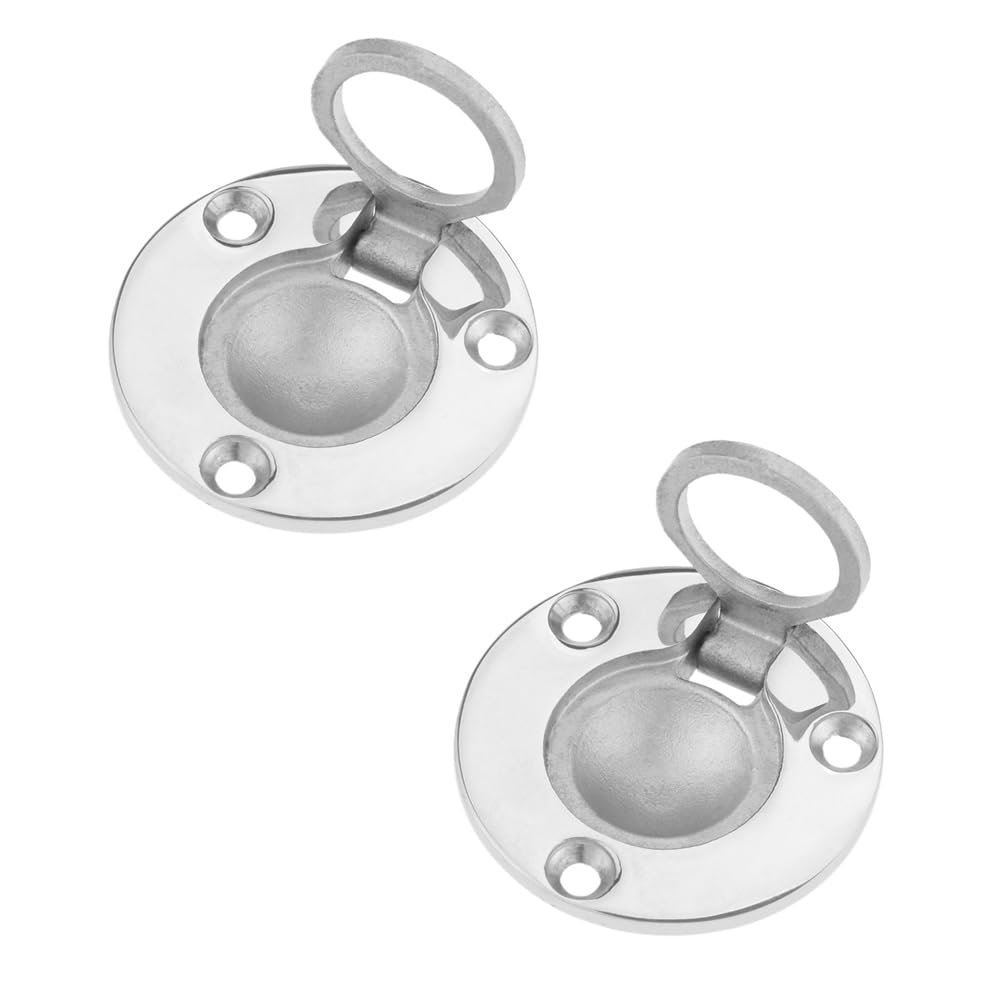 2 PCS Boat Slam Hatch Lifting Round Ring Handle 316 Stainless Steel Recessed Pull Lift Hardware for Marine Deck Hatch Boat Cabinet Door Locker Silver
