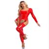 YiZYiF Womens One Piece Bodysuit Hollow Out Full Body Jumpsuit Wet Look Leather Catsuit Clubwear Red X-Large view 4