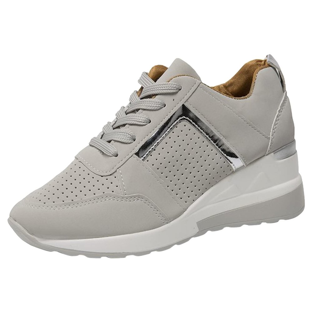 Fashion Wedge Sneaker for Women Ladies High Heeld Wedge Sneakers Hidden Lace Up Platform Sneakers Daily Wear Shoes Grey