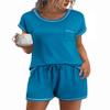 Ekouaer Womens Pajama Sets 2 Piece Soft Short Sleeve Top and Shorts Sleepwear Round Neck Pjs Lounge Set with Pockets Blue Green XX-Large view 1