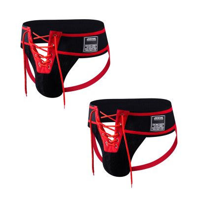 JOCKMAIL 2PCS/Pack Mens Briefs Jock Strap Athletic Supporter Wide Belt Comfortable Men Thongs Briefs for Gym Sport (as1, alpha, x_l, regular, regular, Red+Red)