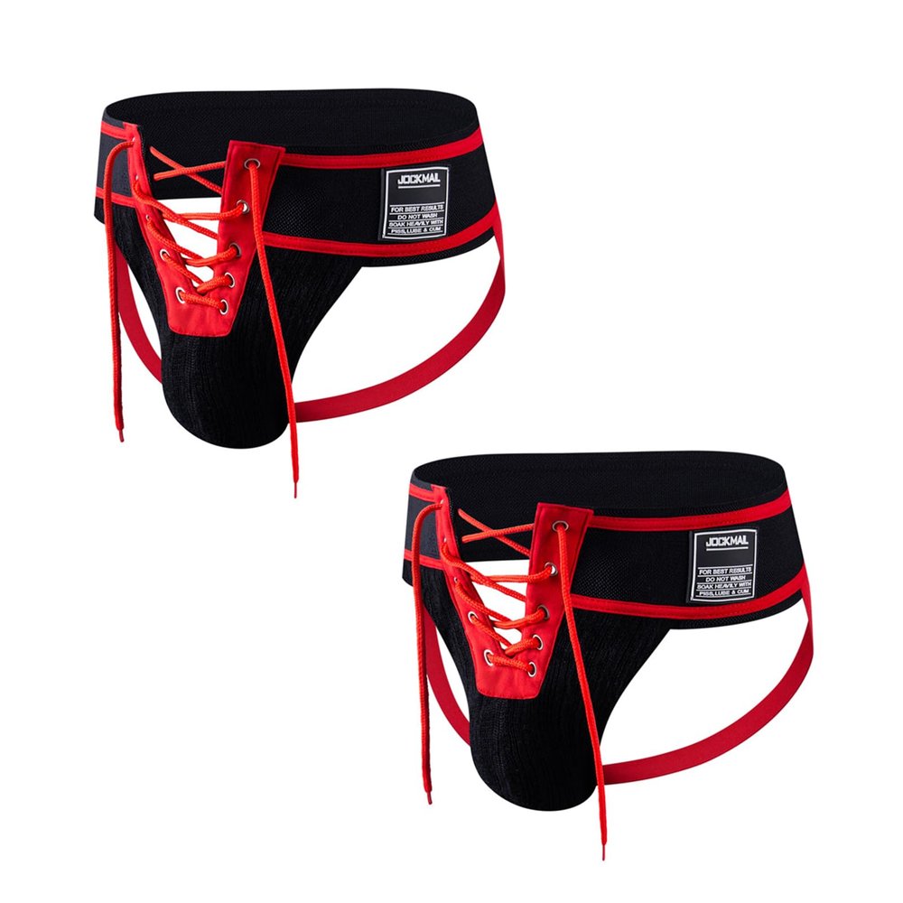 JOCKMAIL 2PCS/Pack Mens Briefs Jock Strap Athletic Supporter Wide Belt Comfortable Men Thongs Briefs for Gym Sport (as1, alpha, x_l, regular, regular, Red+Red)