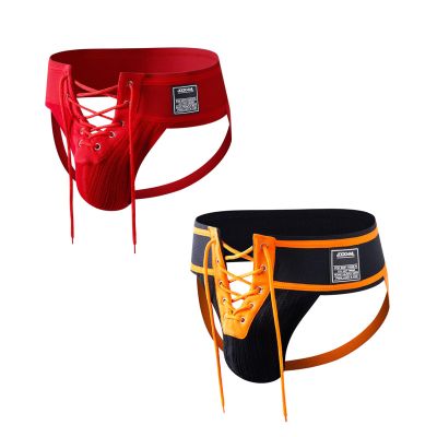 JOCKMAIL 2PCS/Pack Mens Briefs Jock Strap Athletic Supporter Wide Belt Comfortable Men Thongs Briefs for Gym Sport (as1, alpha, x_l, regular, regular, New red+Orange)