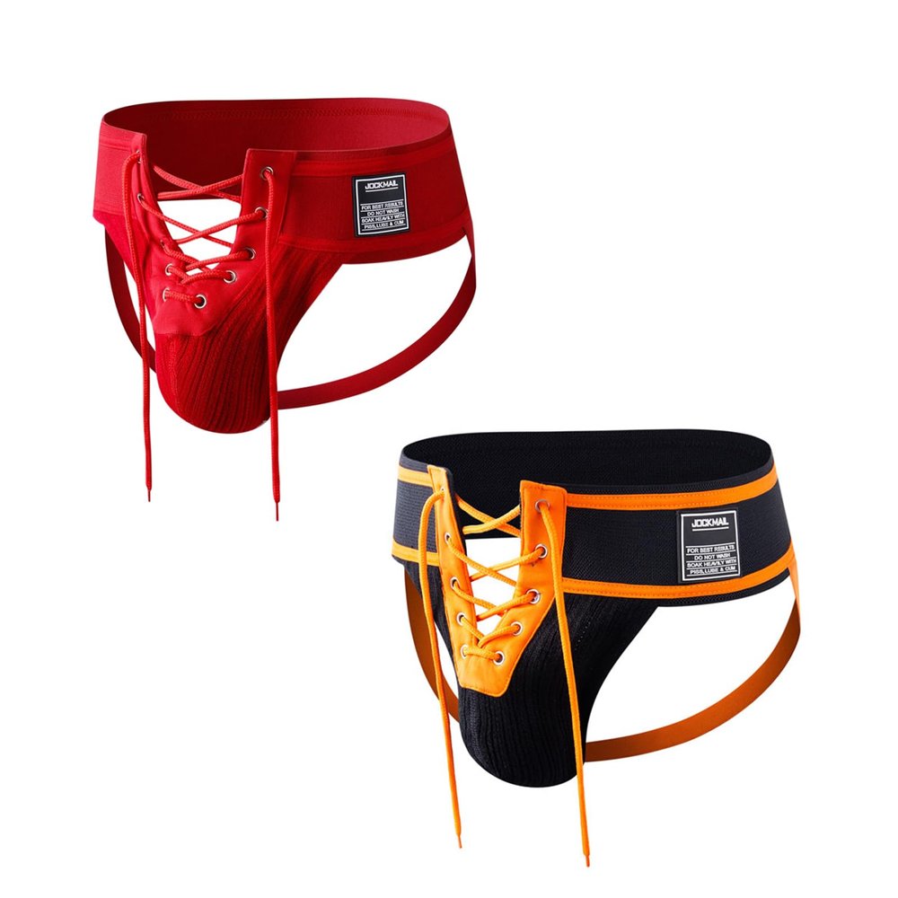 JOCKMAIL 2PCS/Pack Mens Briefs Jock Strap Athletic Supporter Wide Belt Comfortable Men Thongs Briefs for Gym Sport (as1, alpha, x_l, regular, regular, New red+Orange)