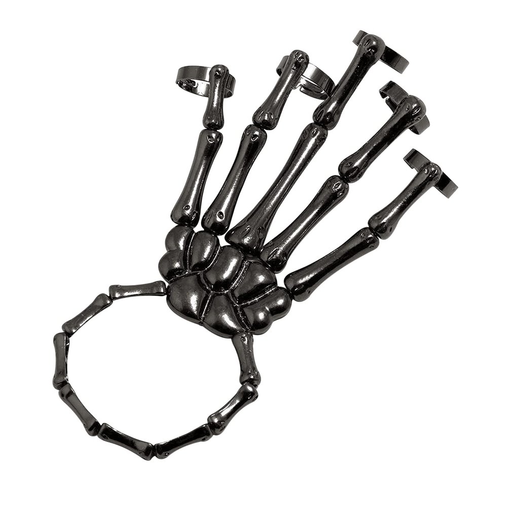 Starsouce Punk Style Skull Skeleton Hand Bracelet with Ring Halloween Goth Ghost Claw Finger Hand Bone Bracelet for Women