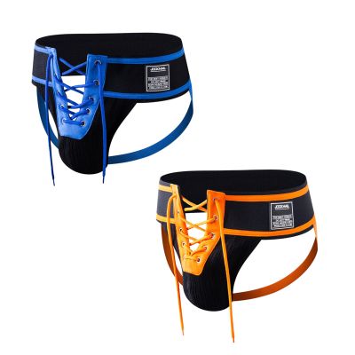 JOCKMAIL 2PCS/Pack Mens Briefs Jock Strap Athletic Supporter Wide Belt Comfortable Men Thongs Briefs for Gym Sport (as1, alpha, m, regular, regular, Blue+Orange)