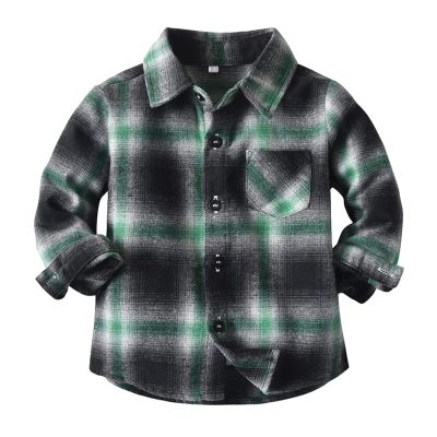 Toddler Boys Girls Shirt Coat Jacket Gradient Plaid Long Sleeve Kids Button Tops Outwear Boys Fall (Green, 6-7 Years)