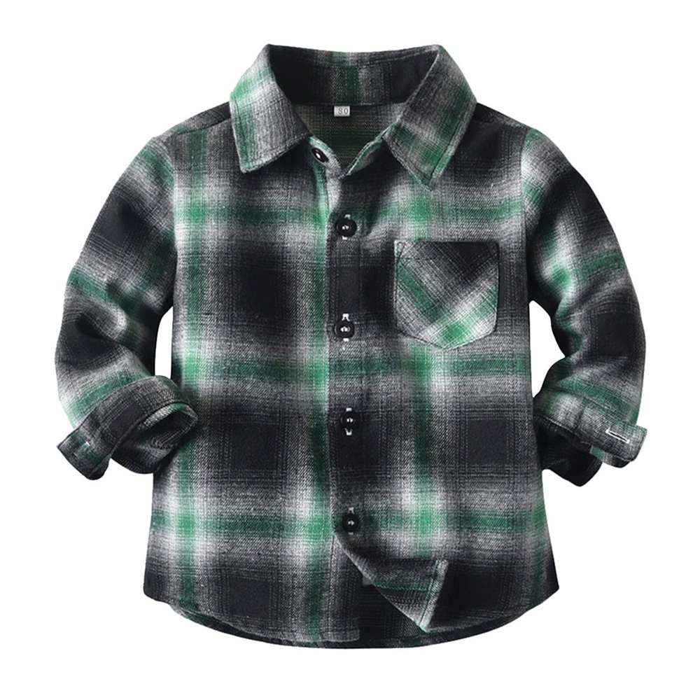 Toddler Boys Girls Shirt Coat Jacket Gradient Plaid Long Sleeve Kids Button Tops Outwear Boys Fall (Green, 6-7 Years)