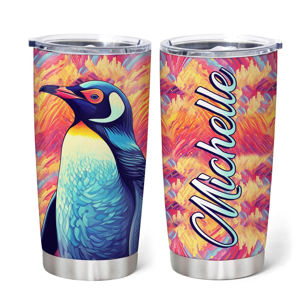 Hyturtle Personalized Gifts For Penguin Lover - Penguin Printed Custom Name Stainless Steel Tumbler 20oz With Lid - Idea Animal Lover Gifts For Women Girl kids On Birthday, Christmas