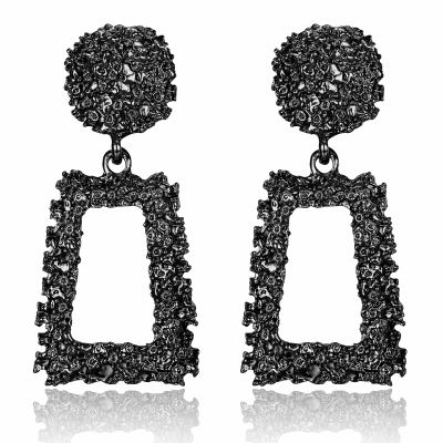 Jstyle Gold Statement Clip On Earrings for Women, Big Rectangle Geometric Dangle Clip Earrings Fashion Large Gold Silver Hot Pink Drop Earrings for Women Non Pierced Black Tone B